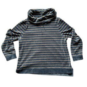 Zenergy by Chico's Cowl Neck Puillover Striped Velour Navy Gold Sweater Size XL